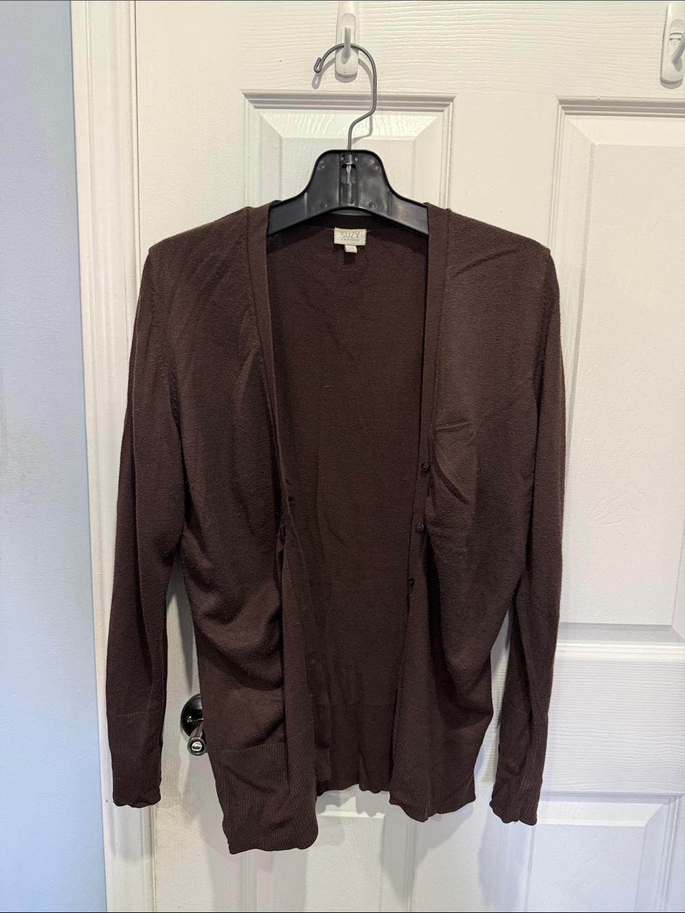 Suzy Shier Dark Brown Open-Front Women's Cardigan - Picture 1 of 4